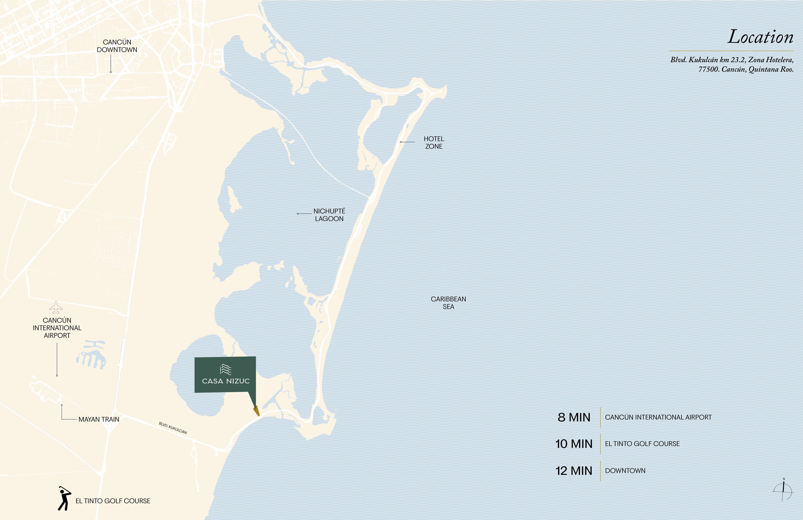 Cancun Hotel Zone Map showing Casa Nizuc